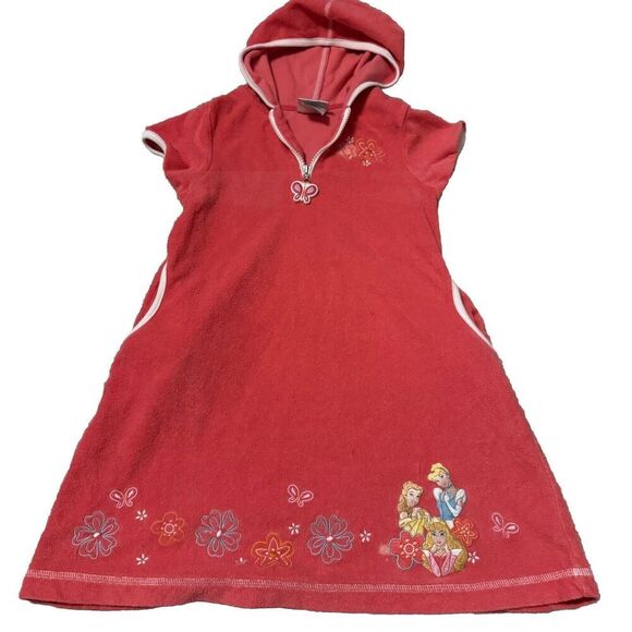 Disney Store Princess Pink Hooded Swim Suit Cover Up Size Medium Terry Cloth Zip - Picture 1 of 6